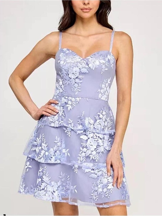 BCX Dresses & Skirts - BCX Lavender Floral Embroidered Tiered Mini Dress